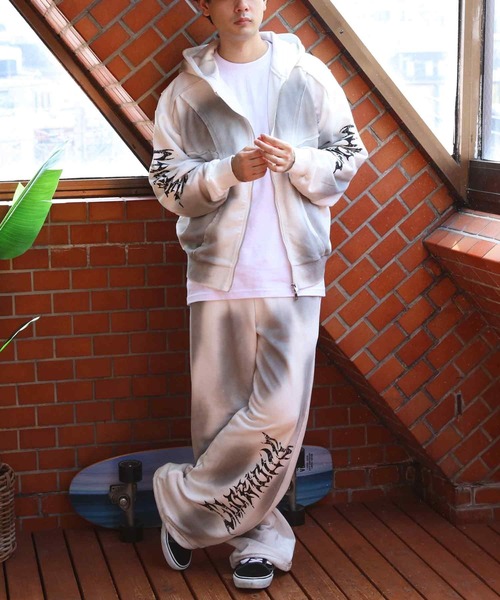 8 パーカー スプレー加工切り替えZIPパーカー メンズ レディース