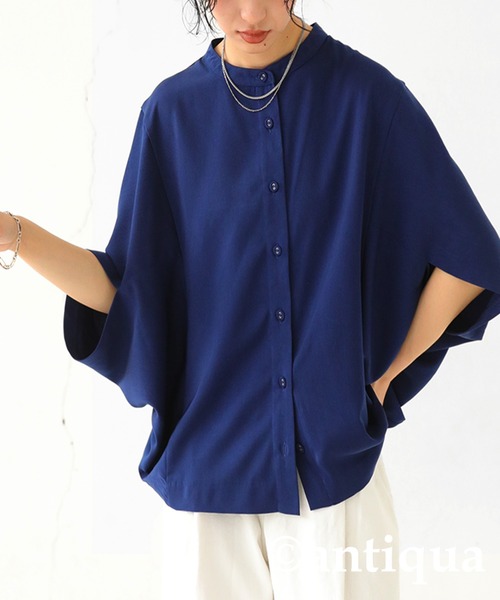 「antiqua」 「patterntorso」ドルマンスリーブブラウス P ネイビー レディース_画像3