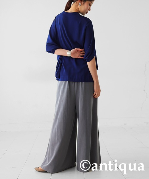 「antiqua」 「patterntorso」ドルマンスリーブブラウス P ネイビー レディース_画像6