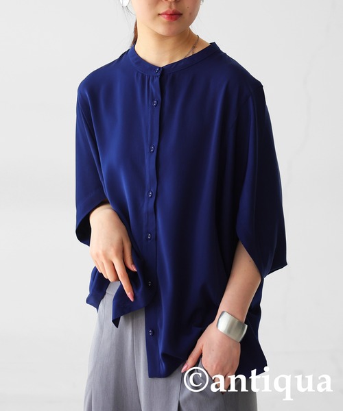 「antiqua」 「patterntorso」ドルマンスリーブブラウス P ネイビー レディース_画像7