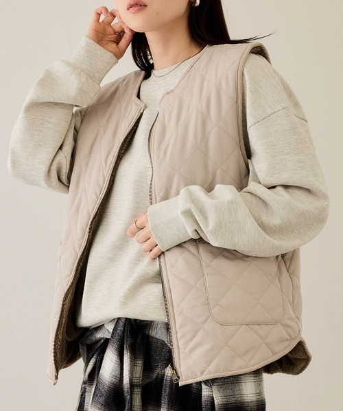 NAVY ベスト ジレ ボア×タフタ リバーシブルZIPベスト「保温 撥水