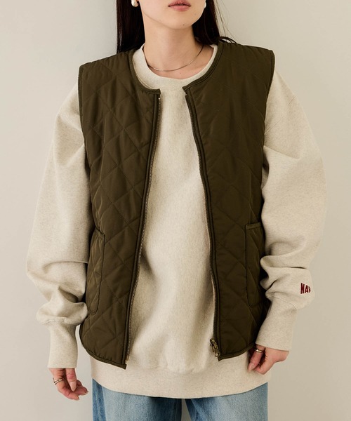NAVY ベスト ジレ ボア×タフタ リバーシブルZIPベスト「保温 撥水