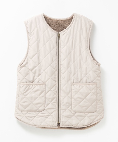 NAVY ベスト ジレ ボア×タフタ リバーシブルZIPベスト「保温 撥水