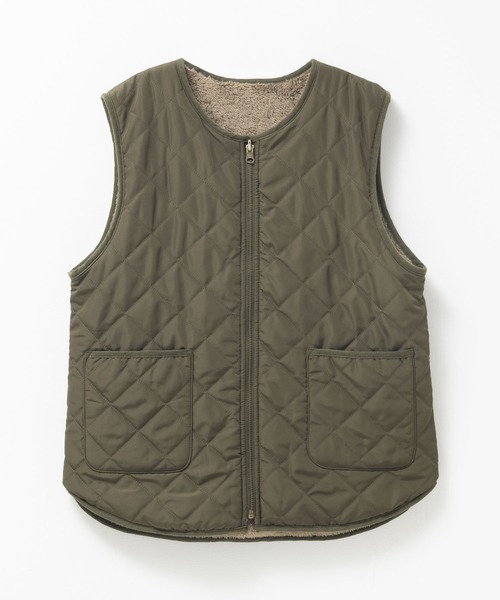 NAVY ベスト ジレ ボア×タフタ リバーシブルZIPベスト「保温 撥水