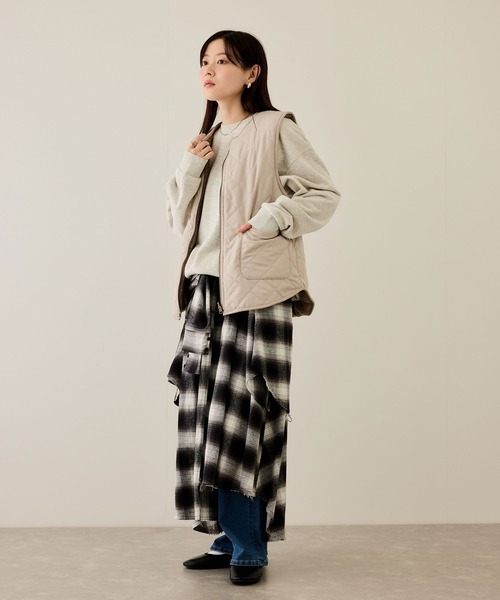 NAVY ベスト ジレ ボア×タフタ リバーシブルZIPベスト「保温 撥水