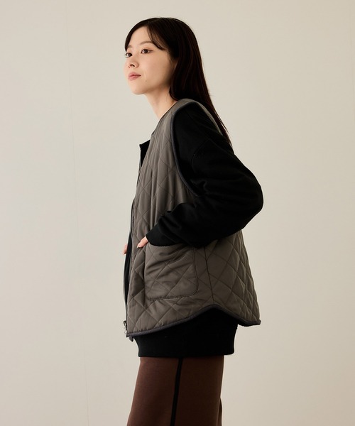 NAVY ベスト ジレ ボア×タフタ リバーシブルZIPベスト「保温 撥水