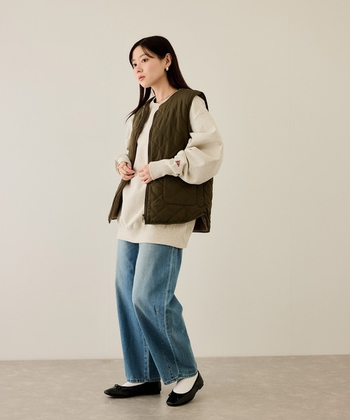 NAVY ベスト ジレ ボア×タフタ リバーシブルZIPベスト「保温 撥水
