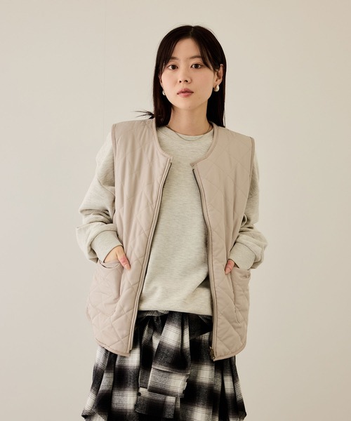 NAVY ベスト ジレ ボア×タフタ リバーシブルZIPベスト「保温 撥水