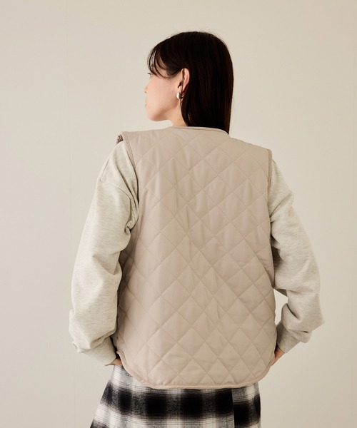 NAVY ベスト ジレ ボア×タフタ リバーシブルZIPベスト「保温 撥水