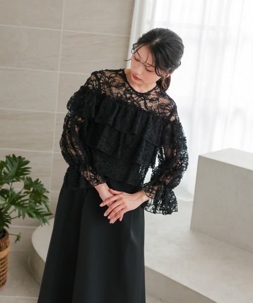 ドレス モール刺繍レース使いティアードワンピースドレス_22