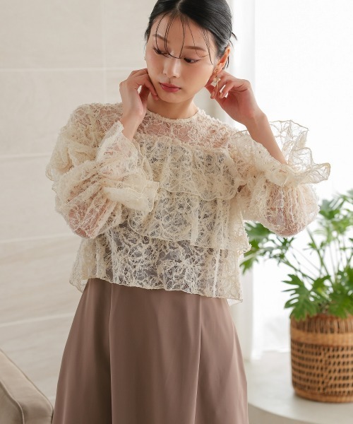 ドレス モール刺繍レース使いティアードワンピースドレス_3