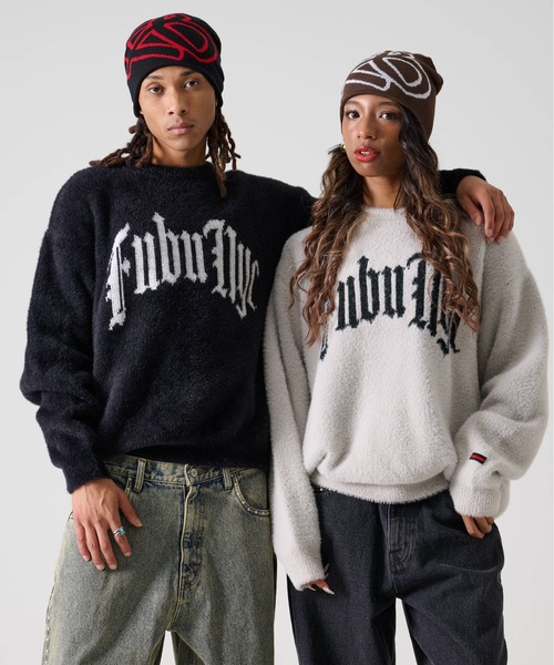 FUBU フブ セーター メンズ 長袖 シャギーニット 春 秋 冬 クルーネック 丸首 プルオーバー ヒップホップ ブランド ロゴ 大きいサイズ XL XXL オーバーサイズ アメカジ レディース ストリート系 黒 2025fw karlas FUBU（フブ） セーター ニット プルオーバー 長袖 クルーネック