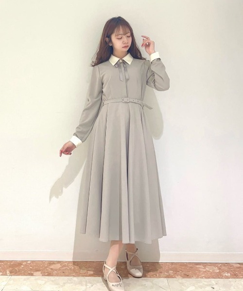 ワンピース an* an another angelus ワンピース リボンタイ付きクレリックサーキュラー