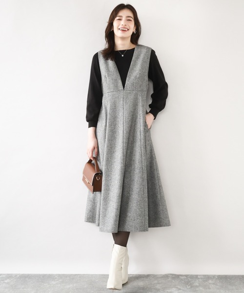 OFUON（オフオン） ジャンパースカート 「2025AW」ラメツイードVネック