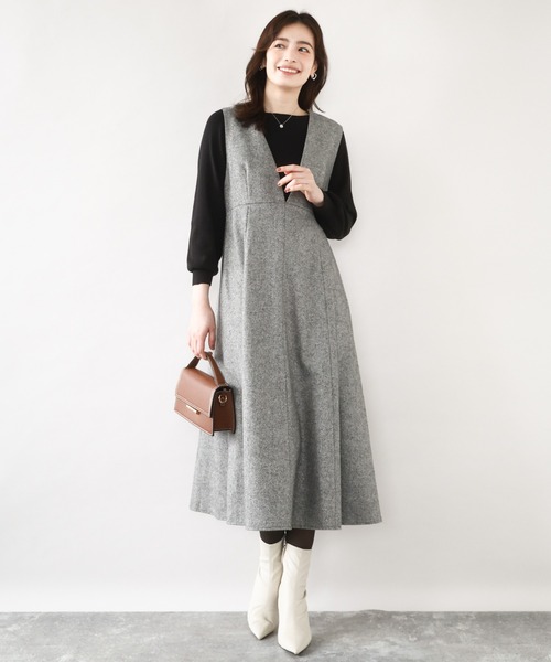 OFUON（オフオン） ジャンパースカート 「2025AW」ラメツイードVネック