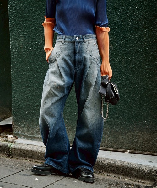 CONZ ワイドパンツ ジーンズ デニム デニムパンツ DARK WASH CURVED