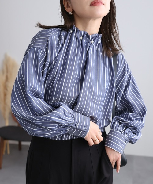 「ap retro」 長袖ブラウス FREE ネイビー レディース_画像4