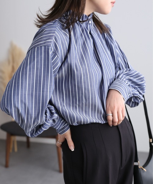 「ap retro」 長袖ブラウス FREE ネイビー レディース_画像8