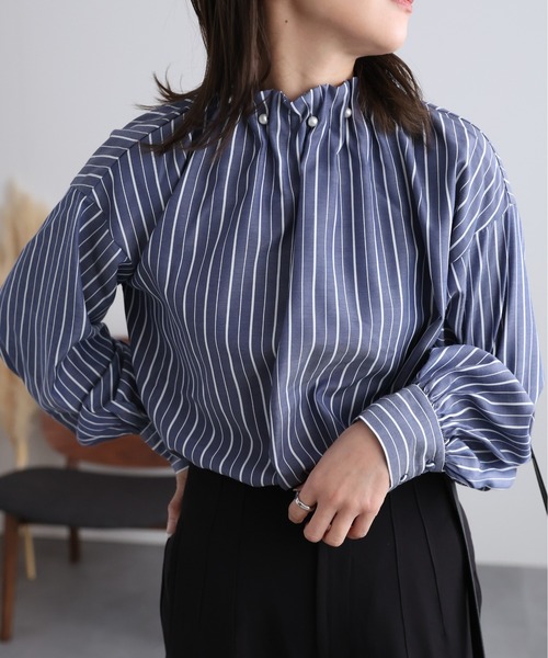 「ap retro」 長袖ブラウス FREE ネイビー レディース_画像9