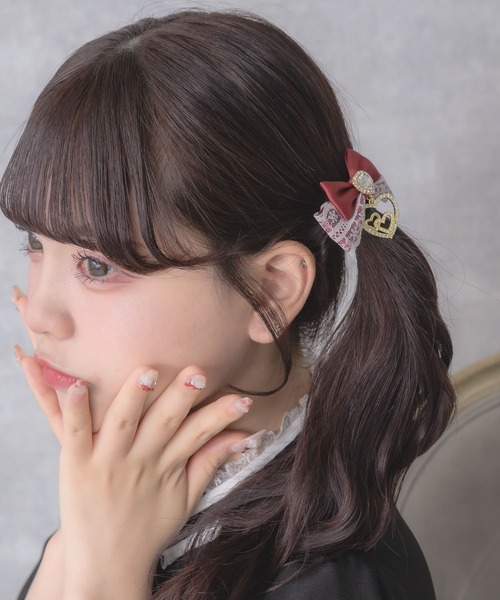 お揃いも可愛い♡リバティリボン　ヘアゴムorヘアクリップ ROJITA（ロジータ） ヘアクリップ ジュエルハートリボンクリップセット