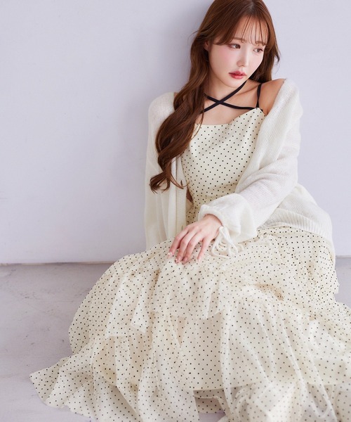 ナイスクラップ NICECLAUP ティアードフリルキャミワンピース ドット one after another NICE CLAUP ワンピース 「WEB限定」ティアード
