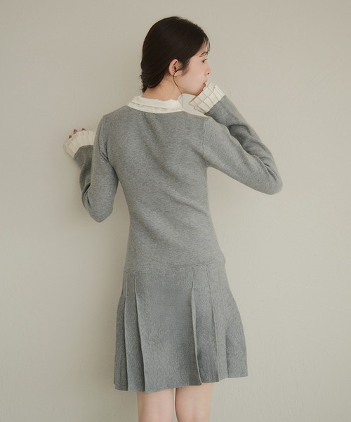 THE TOÉ ニットワンピース グレー S fupel ワンピース satin ribbon tie docking knit onepiece / サテン