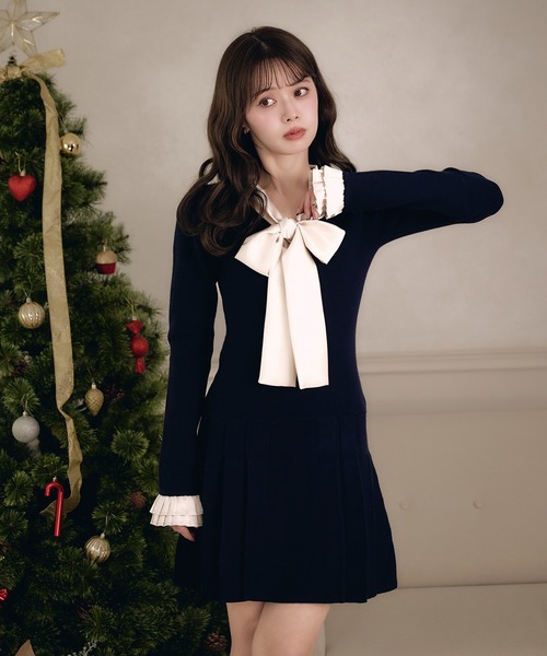 ワンピース YILON POPUP / RIBBON FEMME KNIT SET / F fupel ワンピース satin ribbon tie docking knit onepiece / サテン