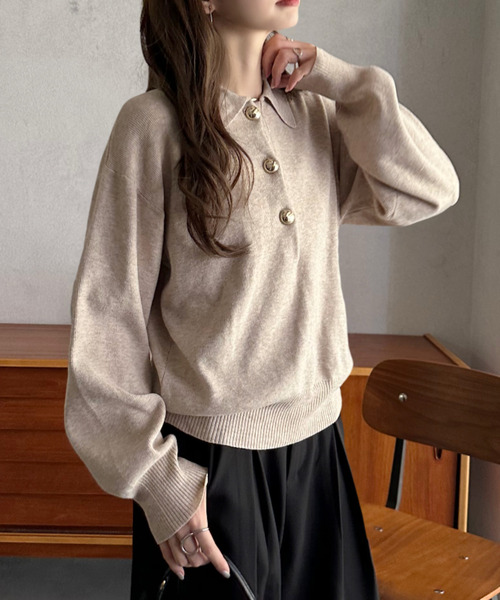 「Eclat one」 長袖ニット FREE グレー レディース_画像2