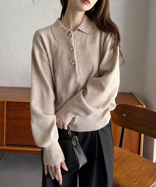 「Eclat one」 長袖ニット FREE グレー レディース_画像3