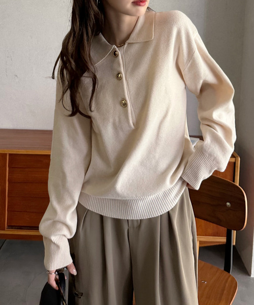 「Eclat one」 長袖ニット FREE グレー レディース_画像9