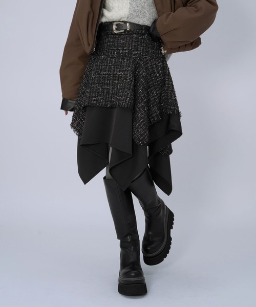 HARE（ハレ） スカート ラメツイードイレヘムミニスカート(HARE