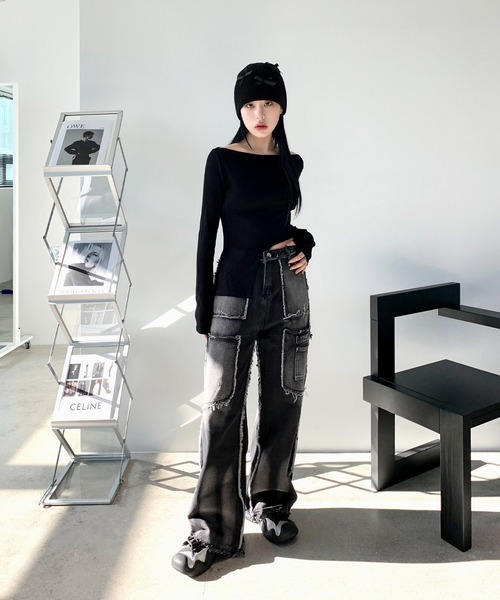 「FOLLOWIN」 デニムパンツ SMALL ブラック レディース_画像3