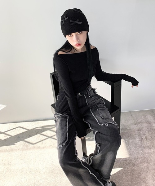「FOLLOWIN」 デニムパンツ SMALL ブラック レディース_画像4