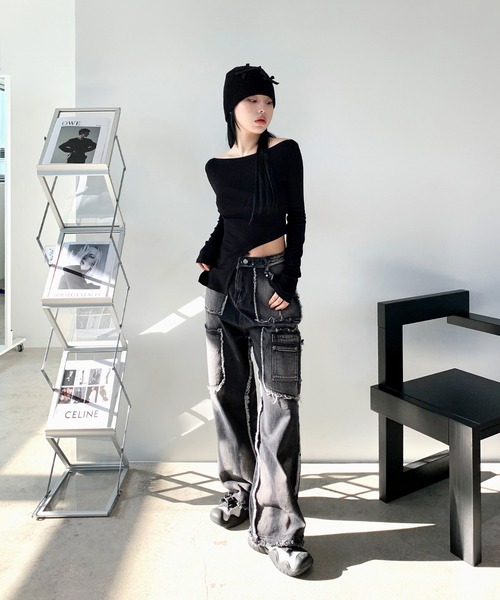 「FOLLOWIN」 デニムパンツ SMALL ブラック レディース_画像7