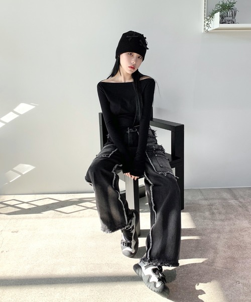 「FOLLOWIN」 デニムパンツ SMALL ブラック レディース_画像8