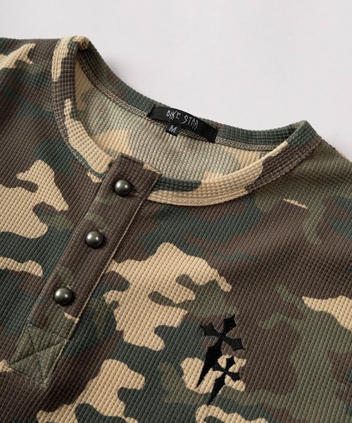tシャツ 「82」カモフラ柄 クロスワンポイント ワッフル ヘンリー
