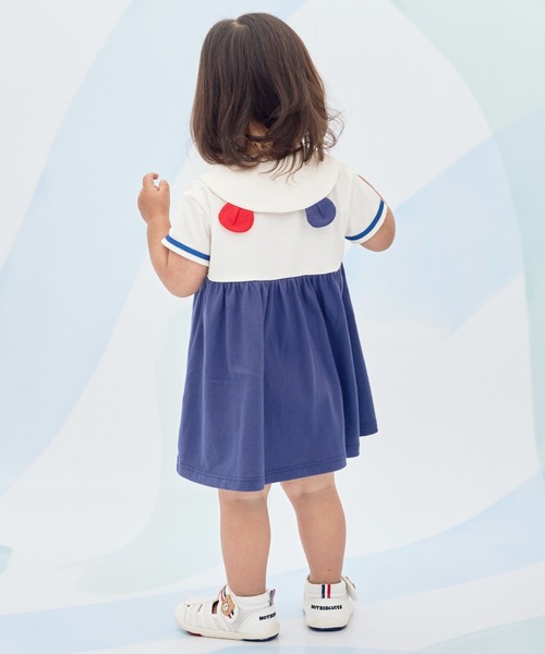ワンピース くま耳 セーラーカラー ワンピース キッズ 子供服 女の子の画像