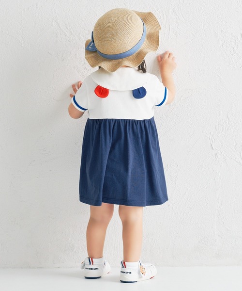 ワンピース くま耳 セーラーカラー ワンピース キッズ 子供服 女の子の画像