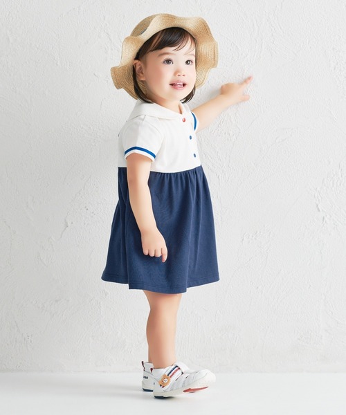 ワンピース くま耳 セーラーカラー ワンピース キッズ 子供服 女の子の画像