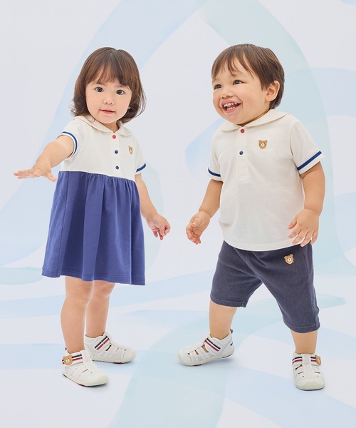 ワンピース くま耳 セーラーカラー ワンピース キッズ 子供服 女の子の画像
