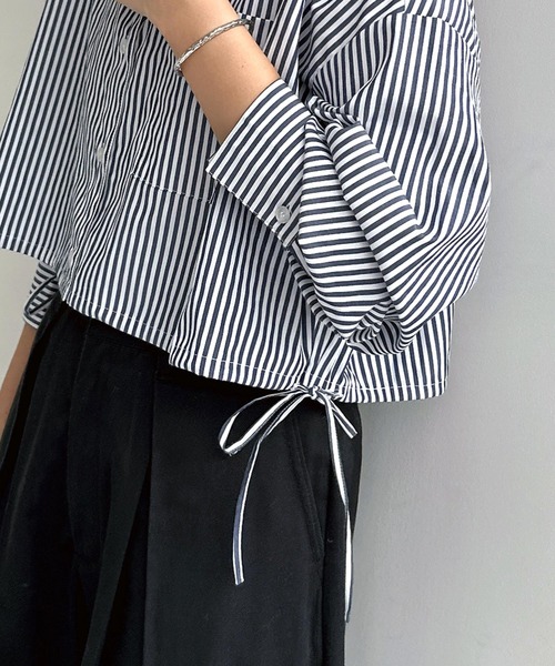 「andme」 「alma design」長袖シャツ M ネイビー×ホワイト レディース_画像8