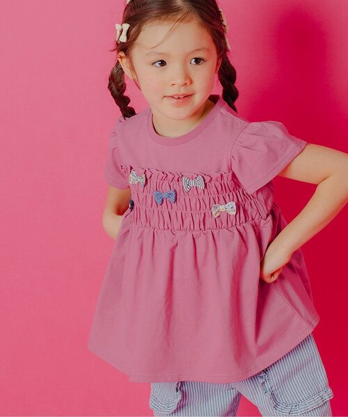 Boribon tシャツ リボンチャームペプラムTシャツ キッズ 子供服 女の子 
