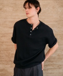 Adoon plain ヘンリーネック tシャツ Snap Button Thermal Henry Neck
