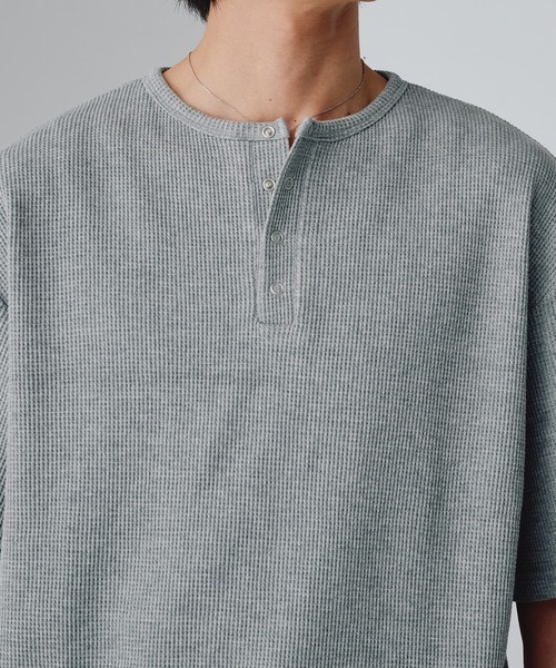 Adoon plain ヘンリーネック tシャツ Snap Button Thermal Henry Neck