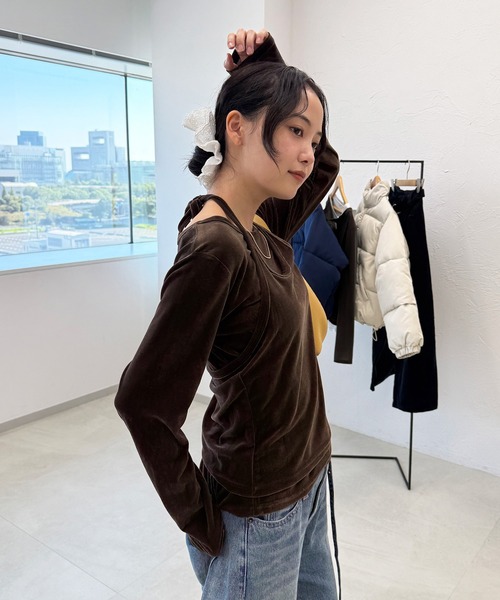 「MUHET」 長袖カットソー FREE ネイビー レディース_画像4