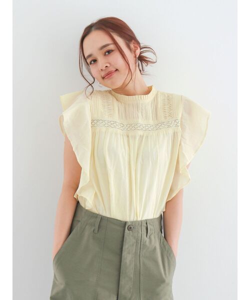 ブラウス シャツ コットンノースリフリルブラウス レディースの画像