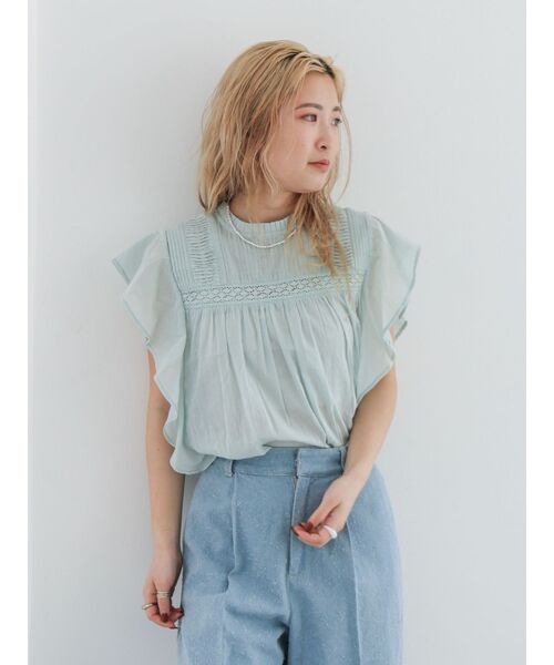 ブラウス シャツ コットンノースリフリルブラウス レディースの画像