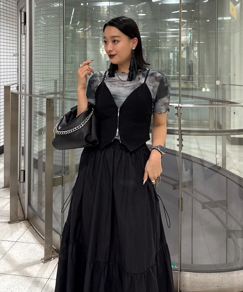 miu miu メッシュ コルセットトップス ブラック ジップ キャミ