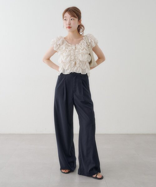スラックス パンツ 「WEB先行/2サイズ展開/低身長サイズ」カーブスラックスパンツ レディースの画像