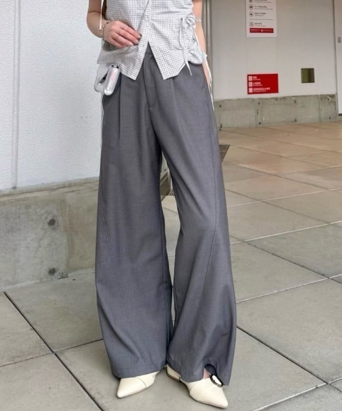 スラックス パンツ 「WEB先行/2サイズ展開/低身長サイズ」カーブスラックスパンツ レディースの画像